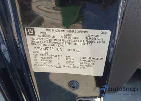 2010 Chevrolet Traverse Ltz из США, поврежденный, VIN 1GNLVHED7AS103678